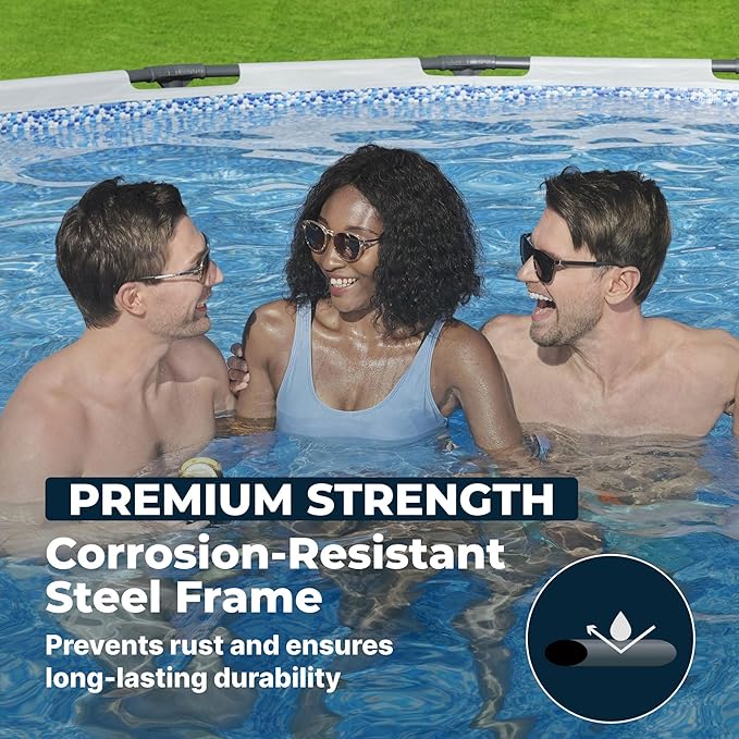 Bestway Steel Pro MAX 15' x 42" Above Ground Pool, Round Metal Frame Outdoor Swimming Pool Set with Filter Pump, Ladder, and Cover, Gray