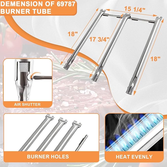 Grill Parts for Weber Spirit 2 Grill Parts GS4 Spirit II E310 E320 S310 S320 Replacement for Weber GS4 Spirit 2 Flavorizer Bars 7636 67046, Burner Tube 67025 67103 69787 & Weber Heat Deflector 67060