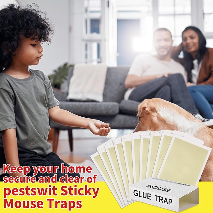 Qualirey 10 Pack Sticky Mouse Traps, Pro Strength Mouse Glue Board Indoor for Home, Glue Traps for Mice and Insects, Peanut Butter Pre-Scented and Non Toxic,Indoor Pest Control, 8 X 5.5 Inch