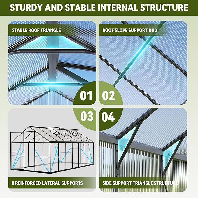 8x14 FT Greenhouses for Outdoors, Polycarbonate Greenhouse, Easy Assembly Aluminum Green Houses for Outside Heavy Duty, Snow-Resistant Walk-in Winter Greenhouse for Garden Backyard
