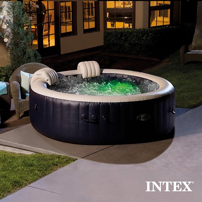 INTEX 28431EP PureSpa Plus Bubble Massage Inflatable Spa Set: Includes Energy Efficient Spa Cover –2 Headrests – LED Light – 6 Person Capacity – 85" x 28"