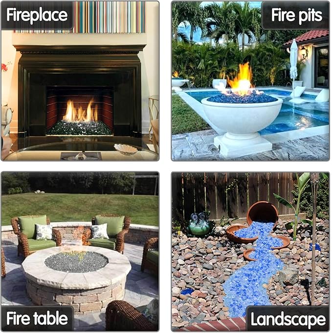 GRISUN Onyx Black Fire Glass for Fire Pit, 1/2 Inch High Luster Reflective Tempered Glass Rocks for Natural or Propane Fireplace, Safe for Outdoors and Indoors Firepit Glass, 10 Pounds