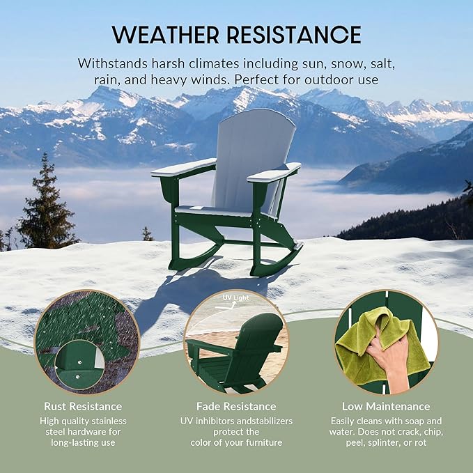 WestinTrends Malibu 2 Piece Set Outdoor/Patio Poly Adirondack Rocking Chairs (2 Seater), Dark Green