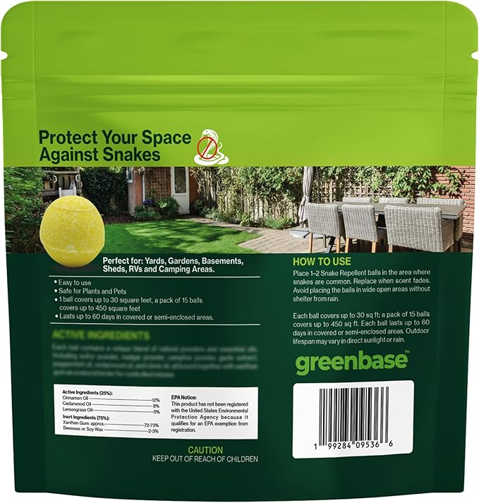 Natural Snake Repellent Balls – 15 Pack Outdoor & Indoor Snake Deterrent for Yard, Garden, Camping, Sheds, Basements & RVs | Pet & Plant Safe Long Lasting Protection