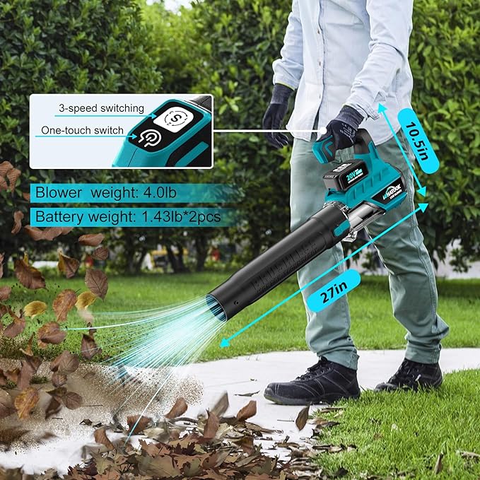 Leaf Blower Cordless with Battery and Charger: 2 Batteries 20V 4.0Ah Brushless Motor, Handheld Electric Leaf Blowers, Battery Powered Blowers for Lawn Care, Yard Leaves Cleaning,