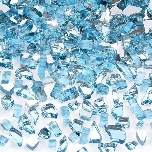 GasSaf 1/4 Inch Fire Glass Reflective Tempered Fireglass Cut Crushed FireGlass for Fire Pit, Fireplace, Replaces Existing Gas Logs & Lava Rocks (10 Pound)(Caribbean Blue)