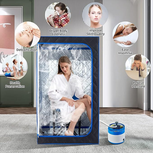 ZONEMEL Full Size Portable Steam Sauna Kit, Personal Full Body Sauna Spa for Home Relaxation, 4 Liters 1500 Watt Steamer, Remote Control, Timer, Foldable Chair (Black, Clear Door)