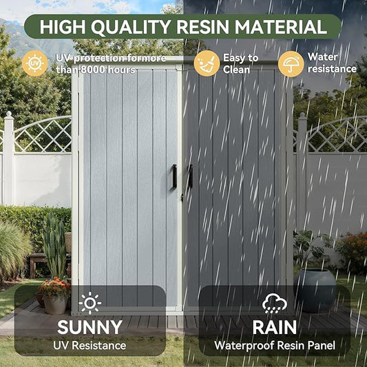 5x3FT Storage Shed Plastic Outdoor Storage Shed Waterproof Container House with Floor and Lockable Door for Garden, Lawn, Backyard