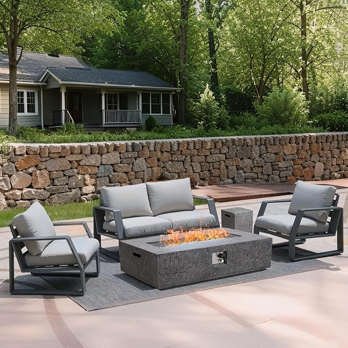Outdoor Propane Fire Pit Table Set for Patio, Garden & Backyard (Dark Slate Gray, 48" Fire Table 3-Piece Set)