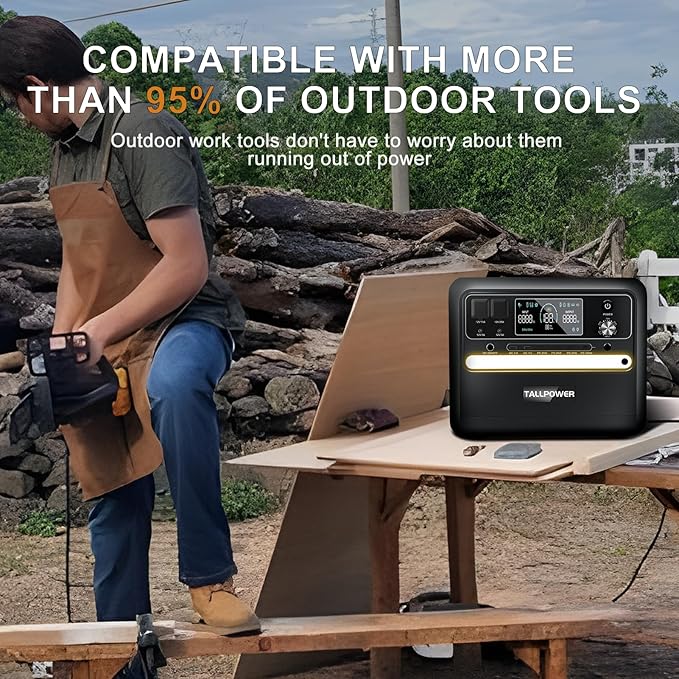 TALLPOWER Portable Power Station, 2400W, 2160Wh Large Capacity,AC Output Rating, LED Light, UPS Function,for Outdoor Camping (2400W Power Station+100W Solar Panel)