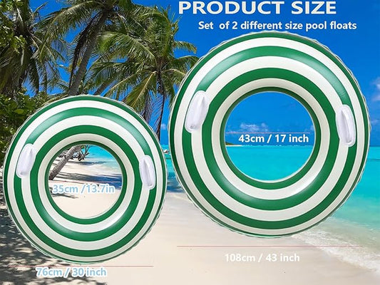 Large Striped Pool Floats- Inflatable Pool Floats for Adults- 2 Pack Striped Floaties Pool Tubes Swim Rings with Handles Inflatable Pool Float for Swimming Pool Party Lake Beach Adults