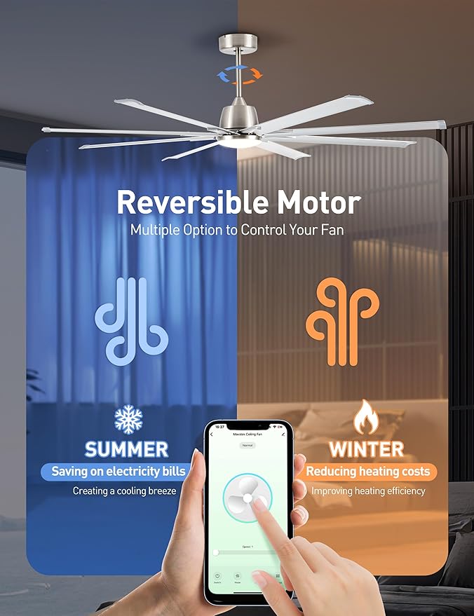 72 Inch Ceiling Fan with Light,Industrial Ceiling Fan with 8 Black Aluminium Blades,Smart Fan Compatible with Alexa,Garage Outdoor Indoor Fan for Patio and Living Room