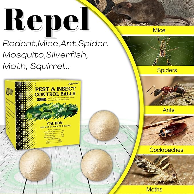 Natural Peppermint Spider Repellent Indoor Pet Safe & Ant Control Balls,Fresh Mint Scent, Rodent Repellent for Car Engine, Home Storage, Safe for Kids and Pets