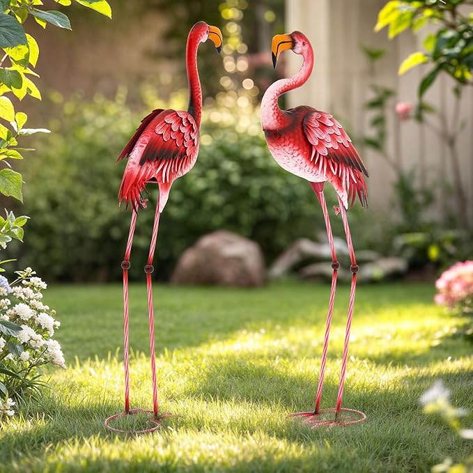 Ultym Extra-Large Metal Flamingo Yard Decor, Handmade 37.2" Flamingo Statues with Stable Ground Stakes, Backyard Decoration, Metal Garden Art