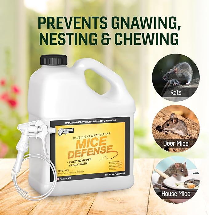 Exterminators Choice Mouse Defense Spray - 1 Gallon (128 fl oz) - Peppermint Scent - Indoor & Outdoor Use: Lawn, Garden, Attic, Garage - Safe for Kids & Pets