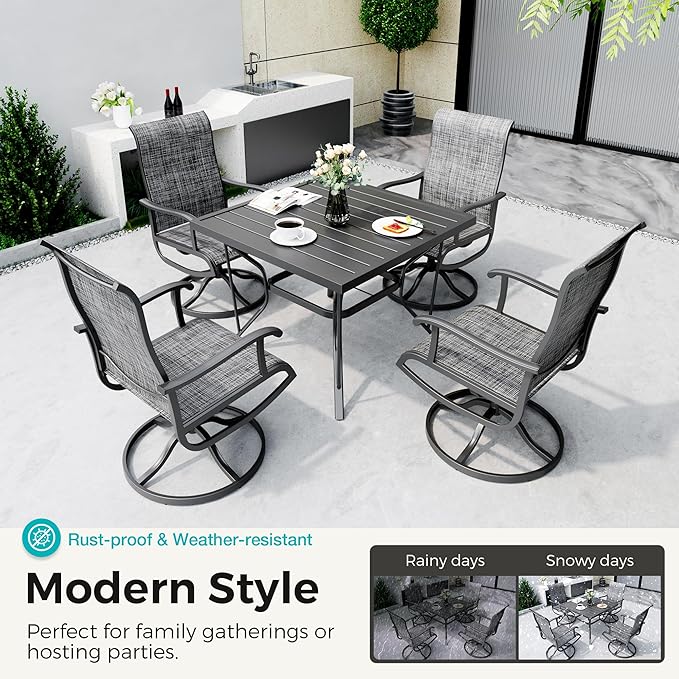 5-Piece Outdoor Dining Set, Patio Furniture Set with Textilene Swivel Chairs, Outdoor Table & 4 Chairs for Garden, Backyard, Poolside, Deck, Charcoal