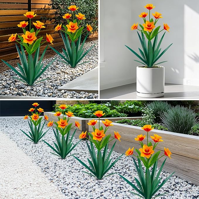 Homight Metal Agave Plant Outdoor Decoration Outdoor Garden Decoration Daffodils Flowers Mexican Yard Art Daffodils Flowers Decorative Garden Gift (2 Big Orange Daffodil)