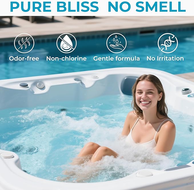 Non-Chlorine Spa Shock Oxidizer for Hot Tub, Chlorine-Free Treatment & Enhanced Oxidizing Shock for Hot Tubs & Spas, Single Dose Packets for Easy Hot Tub Maintenance & Treatment - 24 Packs