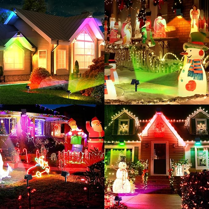 MinPea Solar Color Changing Spot Lights Outdoor, [9 Modes/4 Pack] Solar Christmas Lights Outdoor Waterproof IP65, Multicolor Solar Powered Landscape Spotlights for Yard Garden Pathway Lawn Decoration
