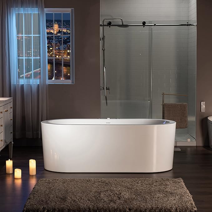 WOODBRIDGE 66-1/2" x 31-7/8" Whirlpool Water Jetted and Air Bubble Freestanding Heated Soaking Combination Bathtub,BJ-200
