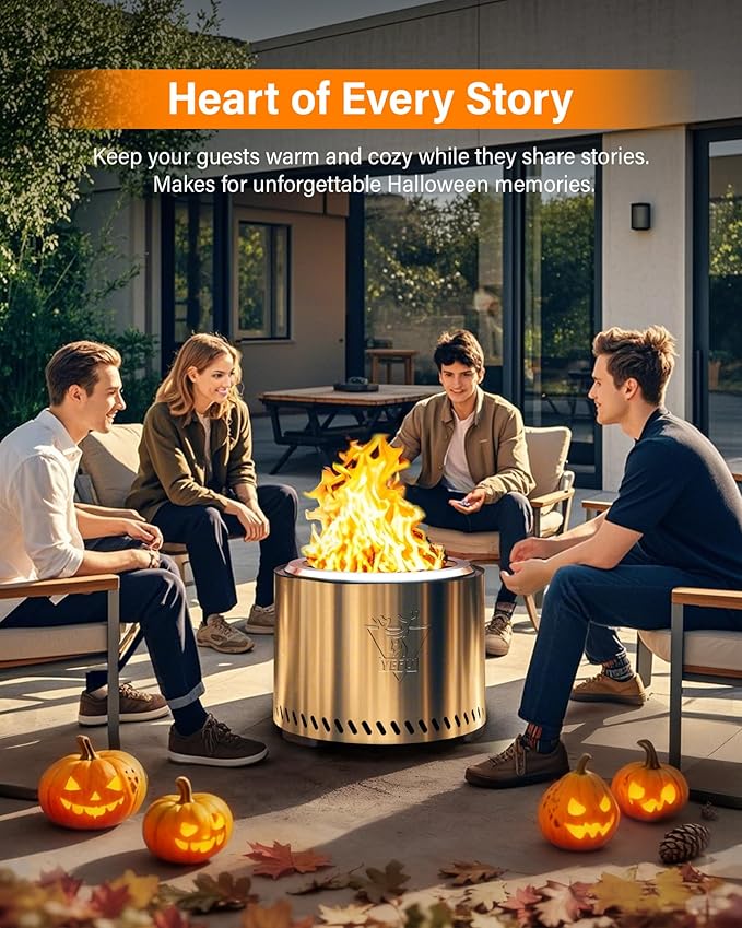 YEFU Smokeless Firepit for Outdoor Portable: 19 Inch Fire Pit with Removable Ash Pan - Outdoor Fire Pit for Wood Burning - Smokeless Firepit with 304 Stainless Steel for Patio Camping Backyard