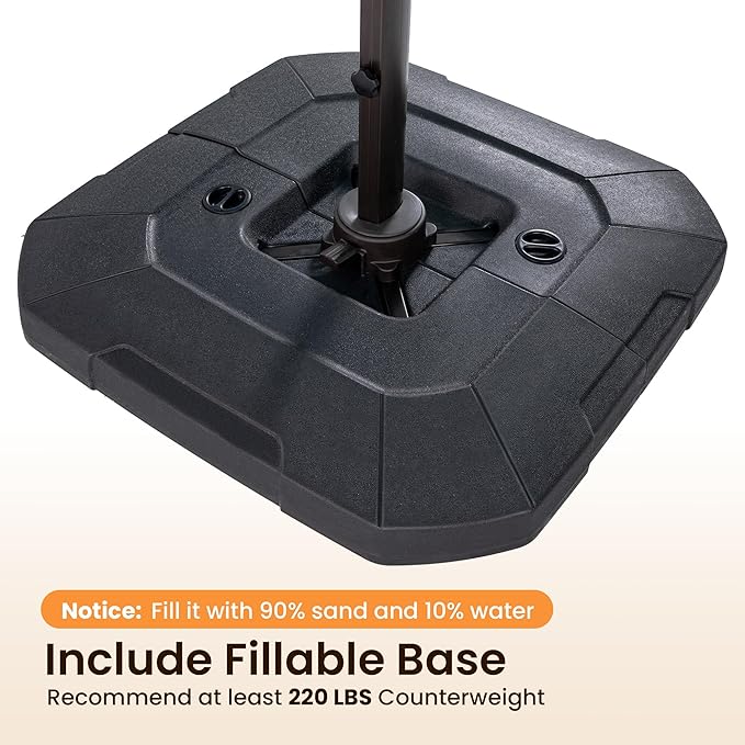 9' X 12' Cantilever Patio Umbrella with Base Included Rectangular Outdoor Large Offset Umbrellas with 7 Tilts Adjustable 360°Rotation for Deck Pool Garden Backyard, Red