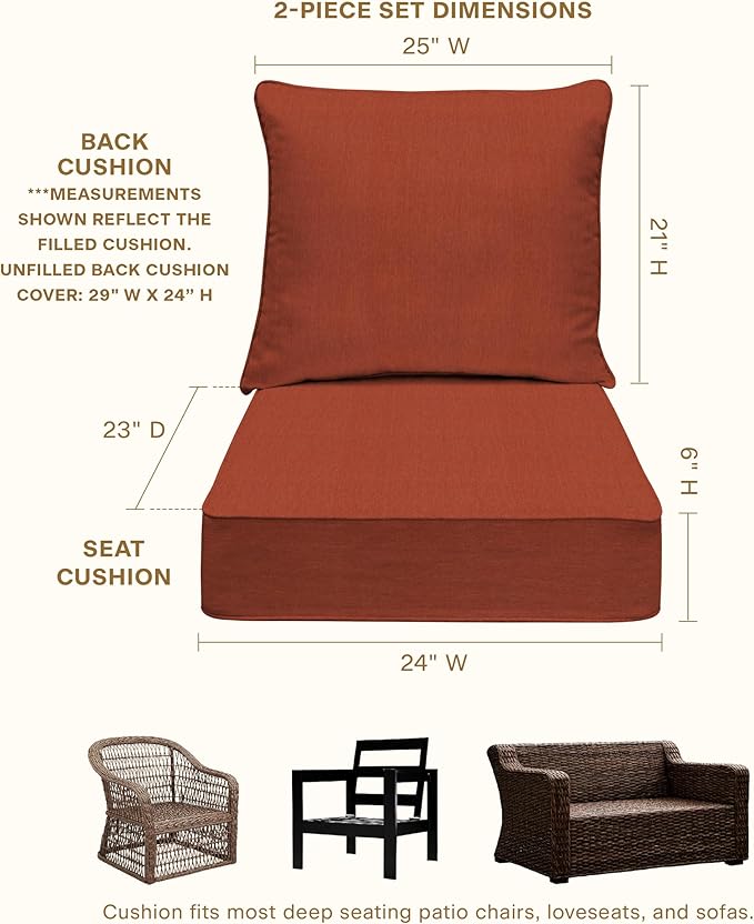 Honeycomb Outdoor Deep Seat, 24 x 23, Textured Solid Terracotta Chair Cushion for Patio Furniture