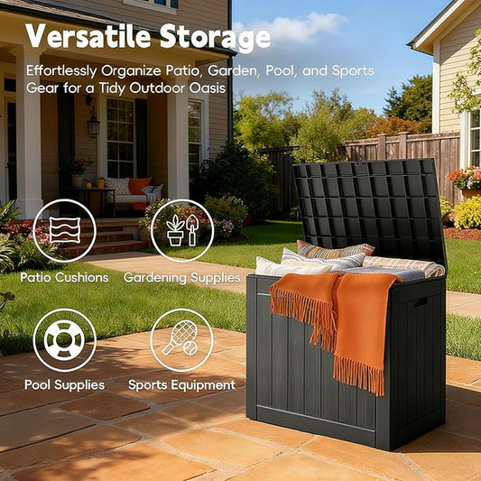 Mars Villa Deck Box, Waterproof Weatherproof and UV Resistant Resin Storage Bin with Lockable Lid, Ideal for, Outdoor, Patio Furniture Cushions, Pool Supplies, Garden Tools (31 Gallon, Black)