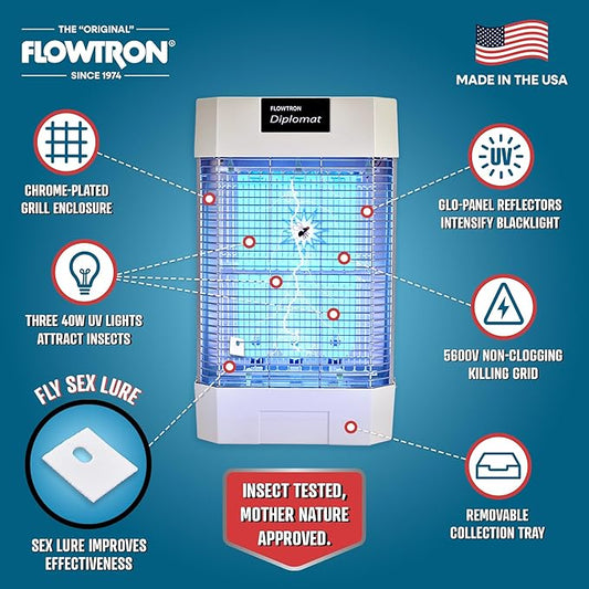 Flowtron Indoor Bug Zapper | Electric Fly & Insect Killer with 120W UV Light, Pheromone Lure Attractant, Shock Kill Grid & Reflector Panels | 2000 Sq Ft for Kitchen, Restaurant & Barn, UL Certified