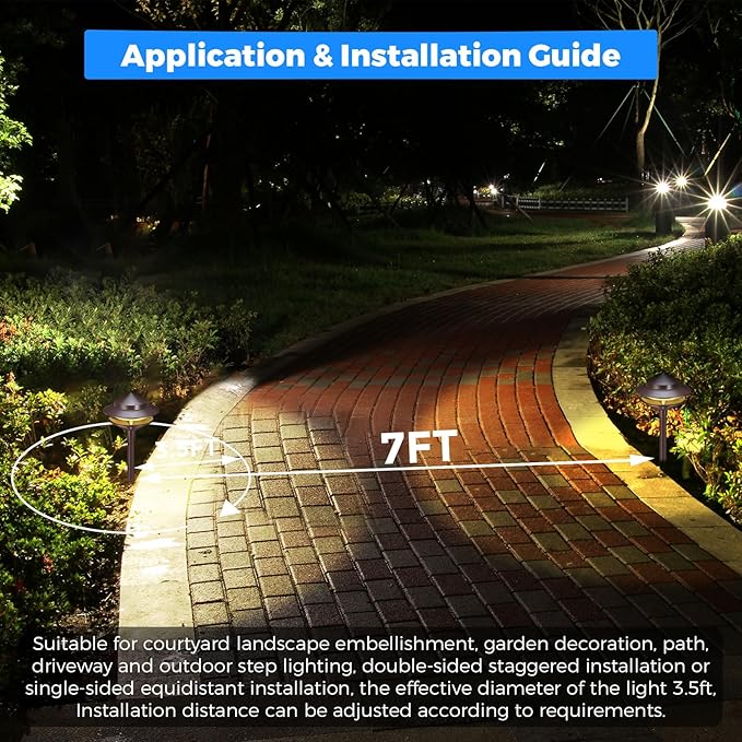 Gardencoin Pagoda Low Voltage Landscape Pathway Lights, 12V Outdoor LED Path Lights Wired, Aluminum Walkway Lighting with 4W 2700K Replaceable G4 Bulb, Bronze Classic 2-Tier Lantern, 6 Pack