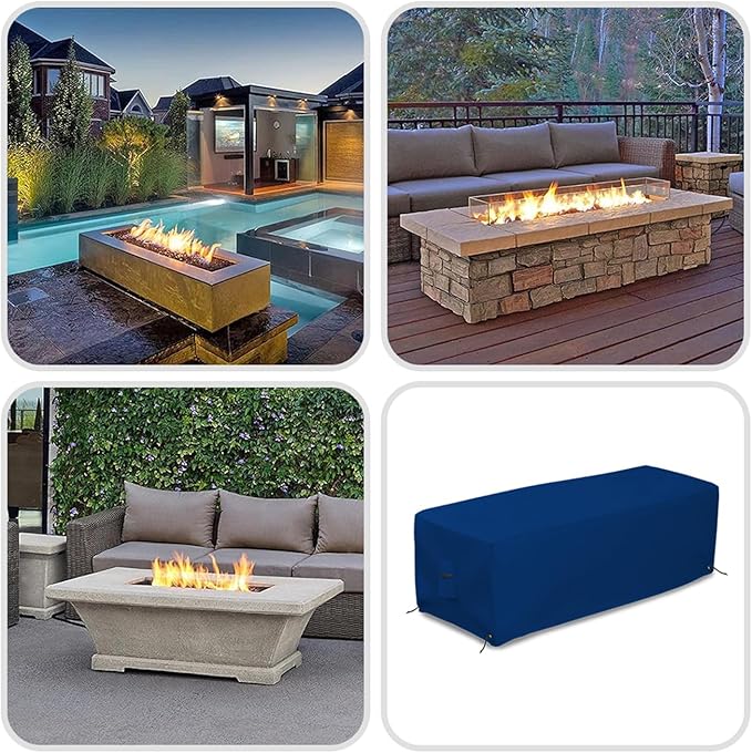 Covers & all Outdoor Rectangular Fire Pit Cover, Rectangle Heavy Duty18 Oz Waterproof UV & Weather Resistant, for Patio Lawn Garden Outside, Air Vents & Drawstrings (48"L x 25"W x 18"H, Blue)