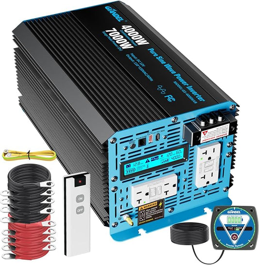 GIANDEL 4000W Pure Sine Wave Power Inverter 12V to 120V AC,7000W Surge,Compatible with All 12V Batteries,Dual Remote Control,UL Listed GFCI Outlets,FCC Approved for RV Campers Off-Grid Solar Systems