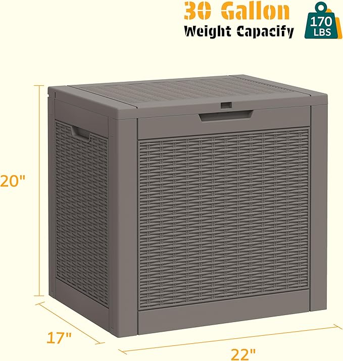 NUNU LAB 30 Gallon Outdoor Storage Box Waterproof, Outside Package Delivery Deck Boxes with Lockable Lid, Backyard Storage Bin For Garden Tools, Patio Cushions, Pool Accessories, Gray