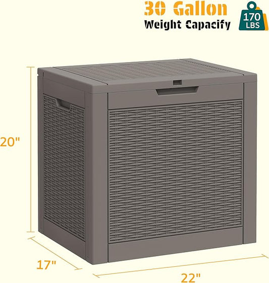 NUNU LAB 30 Gallon Outdoor Storage Box Waterproof, Outside Package Delivery Deck Boxes with Lockable Lid, Backyard Storage Bin For Garden Tools, Patio Cushions, Pool Accessories, Gray