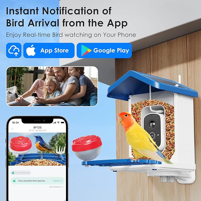 Bird Feeder with Camera, 2.5K UHD, AI Bird Species Recognition, Solar Powered, Instant Arrival Alerts, Weatherproof Squirrel-Proof Birdhouse with WiFi App Live View, 32GB Card & Accessories Included