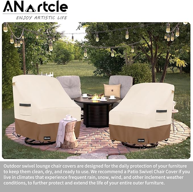Patio Chair Covers,600D Waterproof Heavy Duty Outdoor Lawn Patio Furniture Covers,Patio Swivel Chair Covers for Outdoor Furniture,(35W x 37D x 36H inches) Beige&Brown