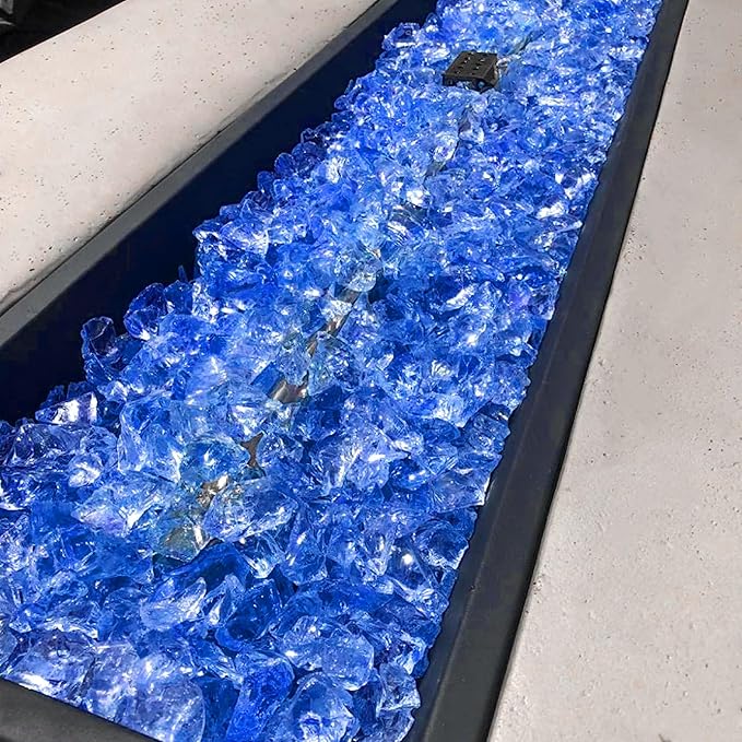 GRISUN Pacific Ocean Blue Fire Glass for Fire Pit, 20 Pounds 1/2 Inch Tempered Glass Rocks for Natural or Propane Fireplace, Safe for Outdoors and Indoors Firepit Glass
