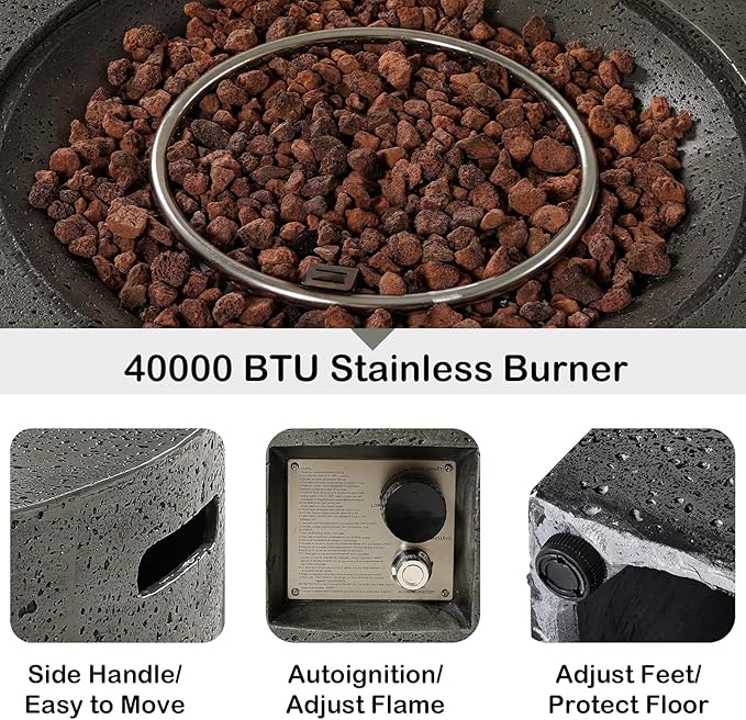 SUNBURY Outdoor Travertine Fire Pit Table, Propane Gas Fire pits &Outdoor Fireplaces 35 inch Square Firepit Table with Tank Cover, 50000 BTU Fire Table for Patio Set, Stone Gray