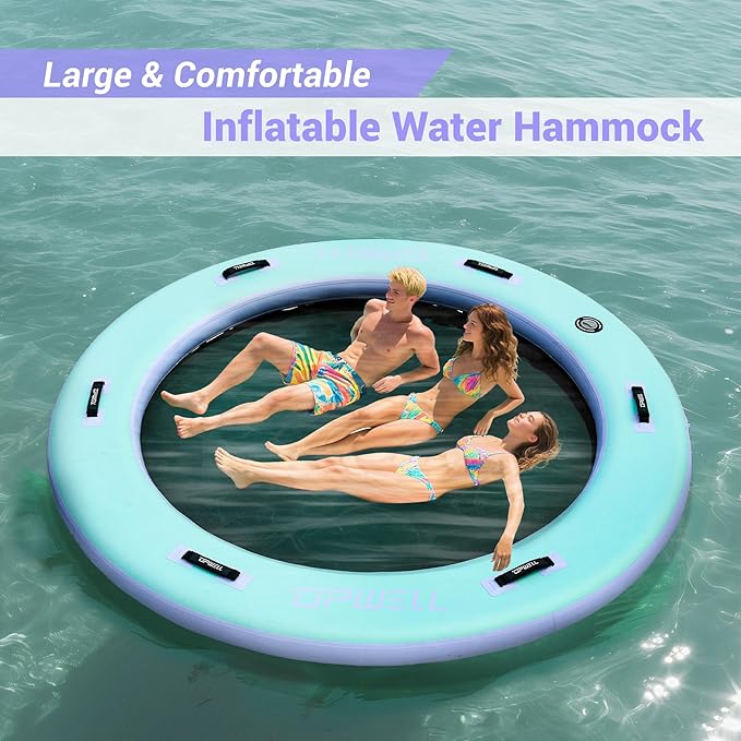 UPWELL Round Inflatable Pool Float Hammock with Backrest - Heavy Duty Mesh Mat for Adults, Tanning, Lakes and Rivers