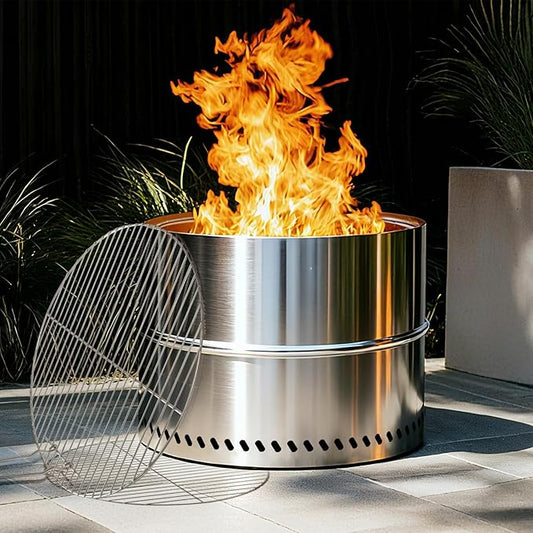 HGD 19.8 Inch Smokeless Firepit with Grill, Portable Wood Burning Fire Pit for Camping & Backyard, Stainless Steel Outdoor Fireplace with Travel Bag, Easy Setup & Compact Storage - Foldable Design