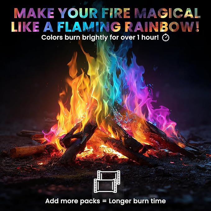 Magical Flames Fire Color Packets (25 Pack), Vibrant Multi-Color Fire for Fire Pits, Campfires, Bonfires & Fireplaces - Camping Essentials & Outdoor Party Accessories