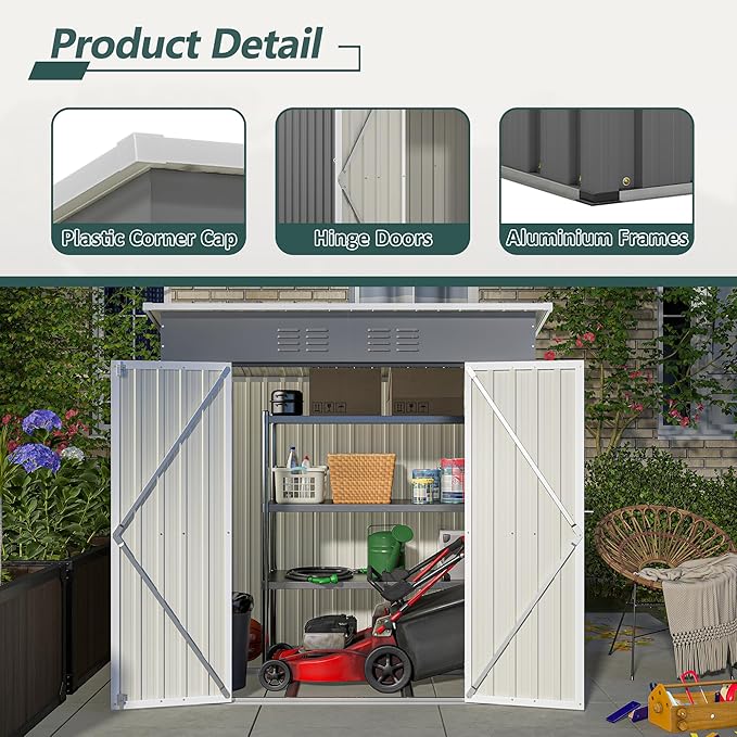 Favfurish 6x4FT Storage Shed with Lockable Door,Heavy Duty Outdoor Metal Sheds with Punched Vent, Waterproof Tool Sheds for Garden,Backyard,Lawn,Easy to Assemble,Gray