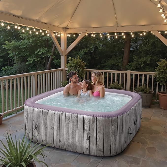 UHOMEPRO Inflatable Hot Tub Spa Set, Outdoor Bubble Massage Portable Hot Tubs with 130 Soothing Jets, Insulated Cover, Internal Heater Pump, 6 Filter Cartridges