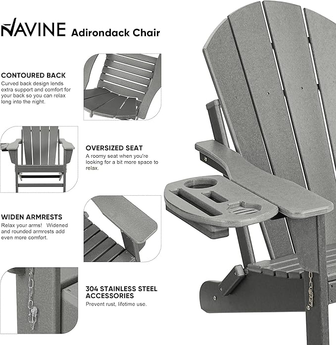 Adirondack Chair Set of 6, HDPE Folding Adirondack Chair with Multifunctional Cup Holder, Weather Resistant Fire Pit Chair for porches, patios, poolsides, Decks.