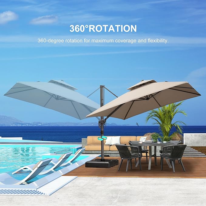 PURPLE LEAF 10 FT Cantilever Umbrella Outdoor Patio Umbrella, Large Offset Square Umbrellas, Windproof Heavy Duty Hanging Outside Umbrellas for Patio, Ash Mocha