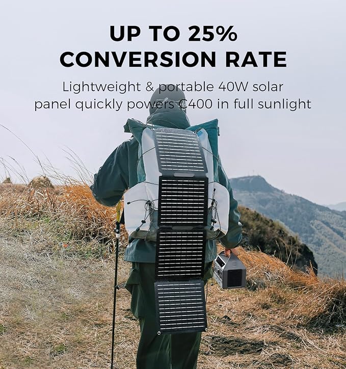 UDPOWER C400 Portable Power Station with 40W Solar Panel,256Wh LiFePO4 Battery Backup,400W AC Output (800W Surge),Solar Generator for Camping,RV,Emergency Power