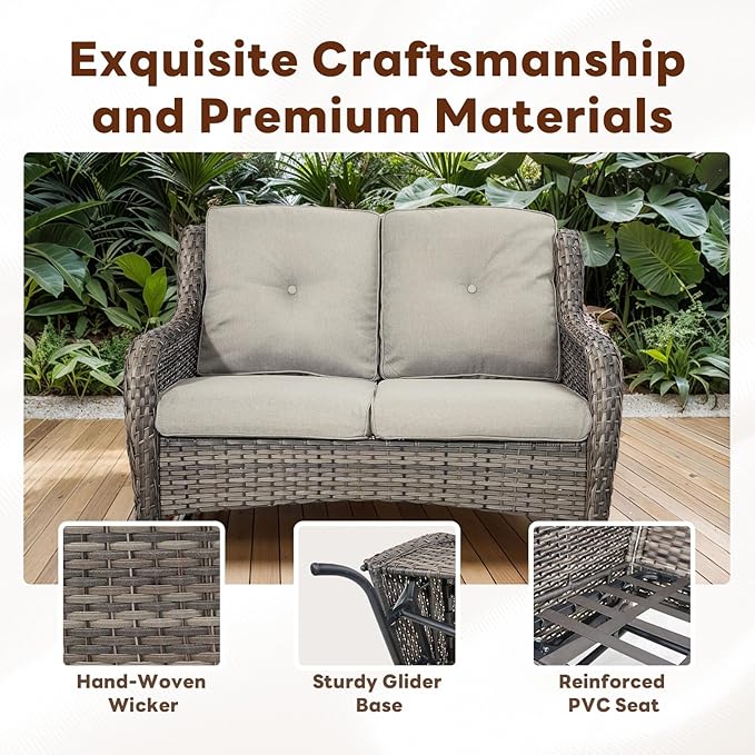 Belord Outdoor Patio Furniture Set - 7 Piece Gray Wicker Conversation Patio Furniture Set All Weather Swivel Chairs with Ottoman and Loveseat Glider Chair for Deck Balcony Backyard