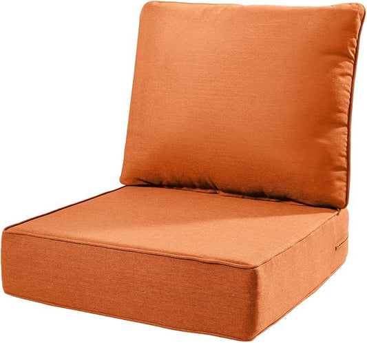 6" Thick Outdoor Cushions 22x24x6, 1-Set Deep Seat Patio Cushions with Removable Cover, Waterproof & Fade Resistant Replacement for Wicker Chair, Loveseat, Sofa - Orange