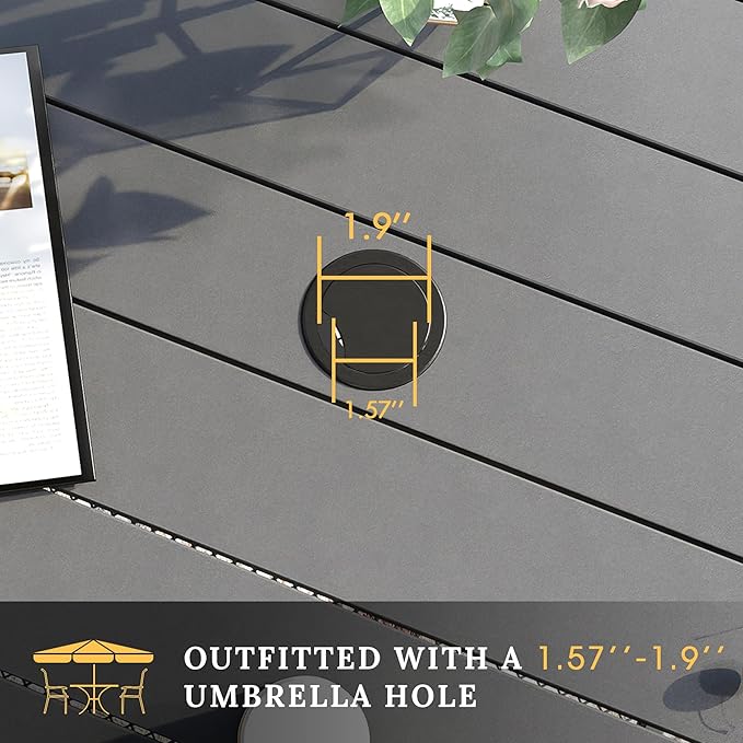 VICLLAX 37.8" Square Outdoor Patio Table, All Weather Metal Outdoor Dining Table for Lawn Garden, Grey Wood-Like Tabletop