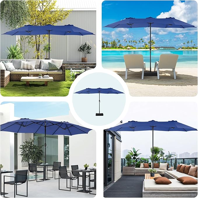 SMUG 15FT Large Patio Umbrella with Base Included, Rectangle Table Umbrella Outdoor Patio, Outside Umbrellas for Deck, Market, Backyard, Blue